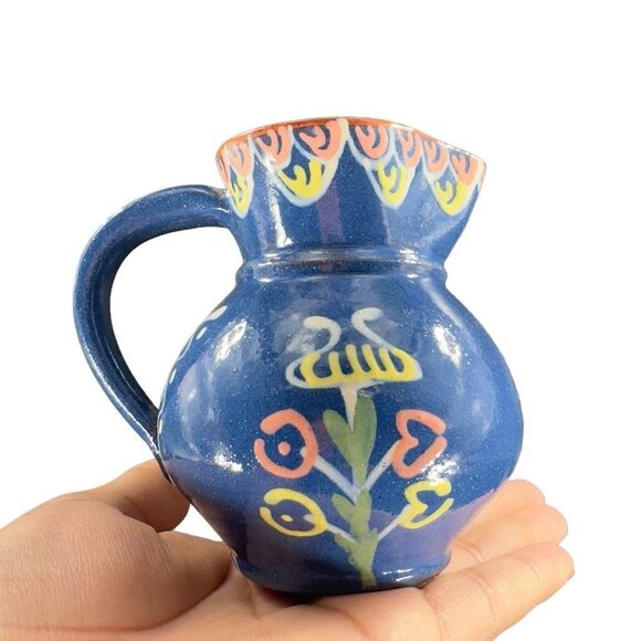 Vintage USA Folk Art RedWare Pottery Pitcher Creamer Hand Made Artist Marked VTG - Picture 13 of 14